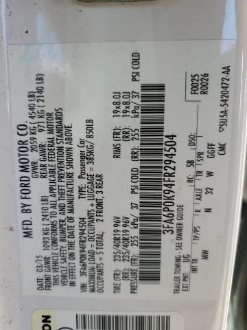 3FA6P0K94FR294504 Ford Fusion Titanium