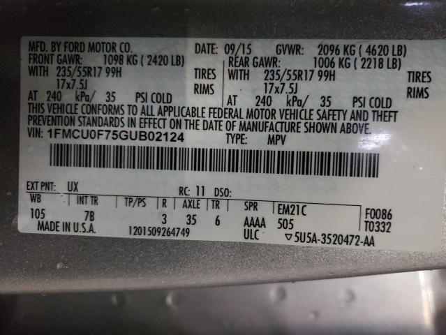 1FMCU0F75GUB02124 Ford ESCAPE S