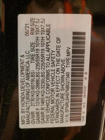 5FNRL6H97NB027340 Honda Odyssey Elite