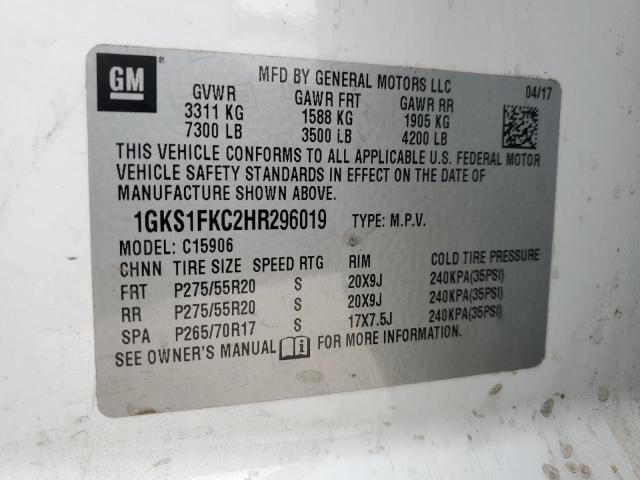 1GKS1FKC2HR296019 GMC Yukon Xl C1500 Sle