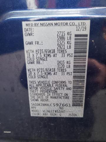 5N1DR2BMXLC597661 Nissan Pathfinder Sv