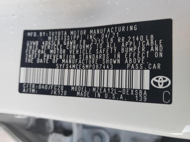 5YFS4MCE6MP087443 Toyota COROLLA SE