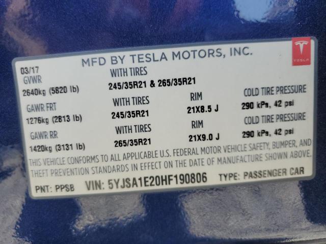 5YJSA1E20HF190806 Tesla MODEL S