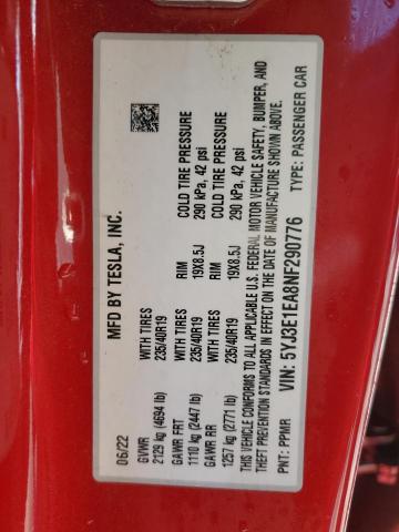 5YJ3E1EA8NF290776 Tesla MODEL 3