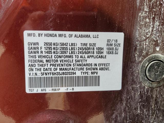 5FNYF6H35JB020394 Honda Pilot Ex
