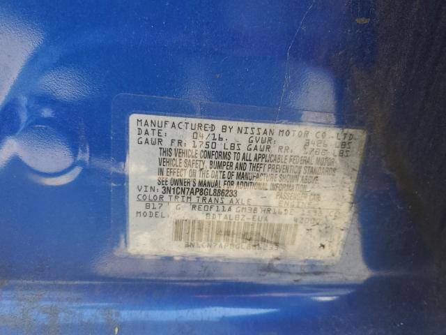 3N1CN7AP8GL886233 Nissan VERSA S