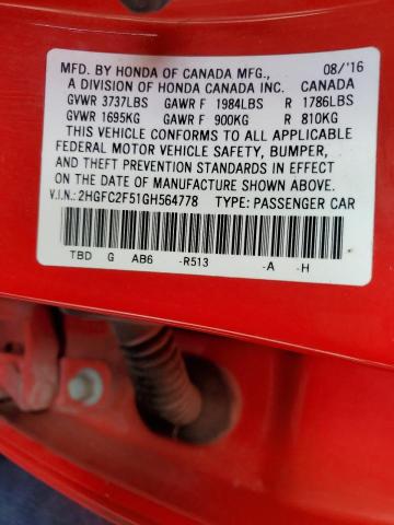 2HGFC2F51GH564778 Honda Civic Lx