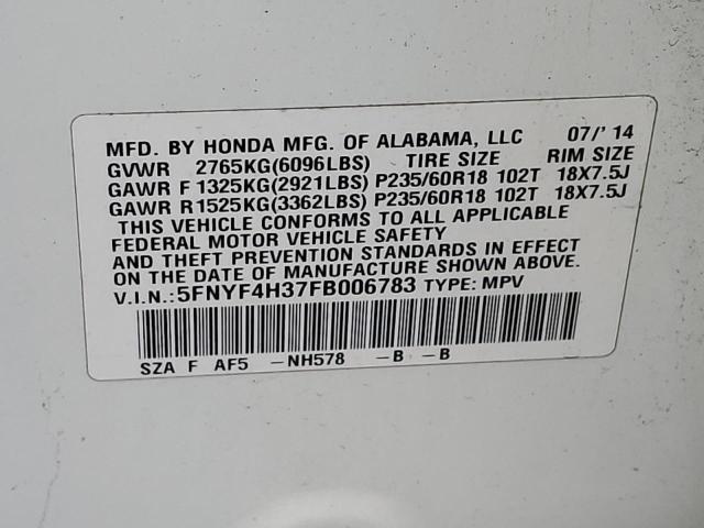 5FNYF4H37FB006783 Honda PILOT SE