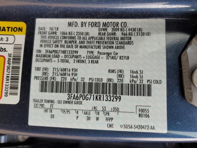 3FA6P0G71KR133299 Ford FUSION S