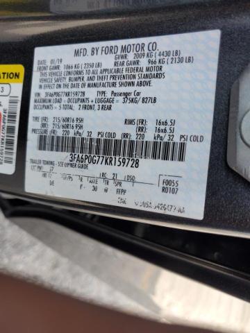 3FA6P0G77KR159728 Ford FUSION S