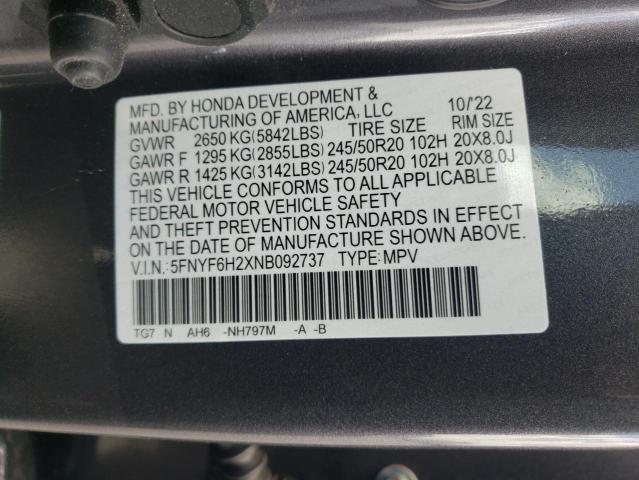 5FNYF6H2XNB092737 Honda PILOT SE