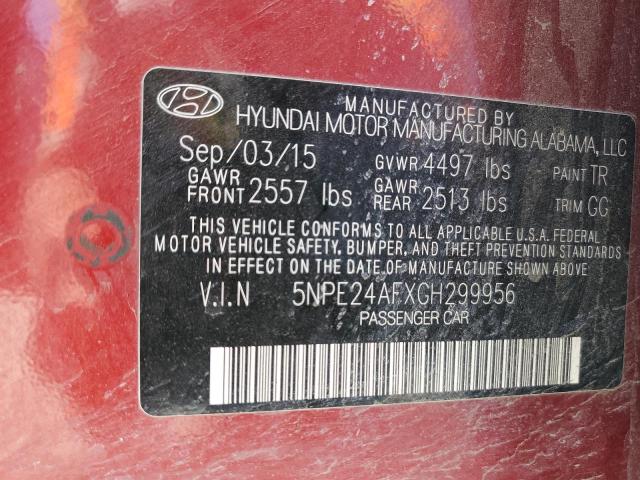 5NPE24AFXGH299956 Hyundai SONATA SE