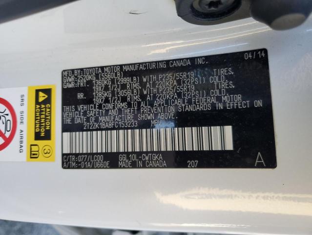 2T2ZK1BA8FC153233 Lexus RX 350
