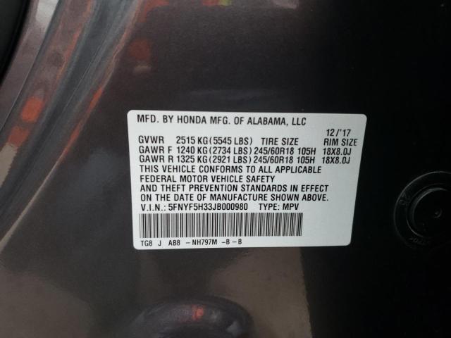 5FNYF5H33JB000980 Honda Pilot Ex