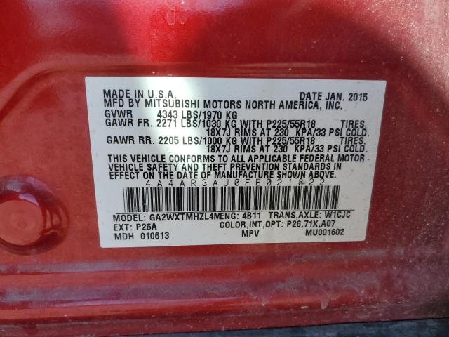 4A4AR3AU0FE021822 Mitsubishi Outlander Sport Es