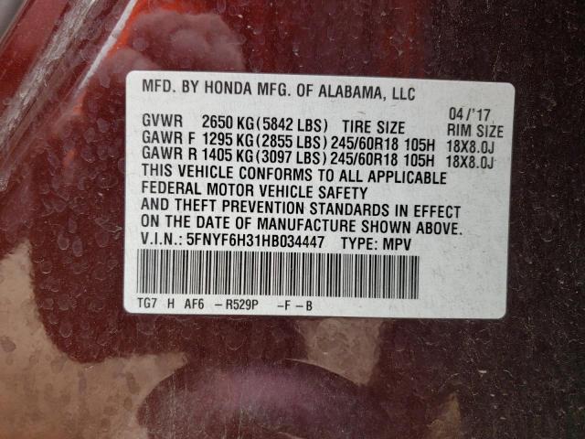 5FNYF6H31HB034447 Honda Pilot Ex
