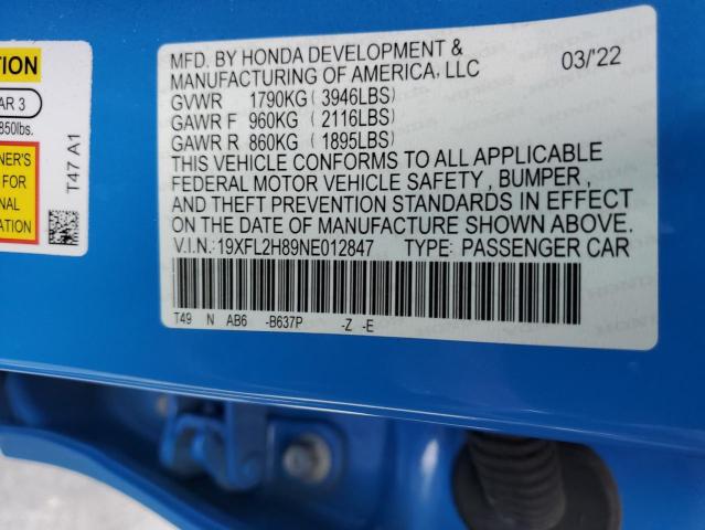 19XFL2H89NE012847 Honda Civic Sport