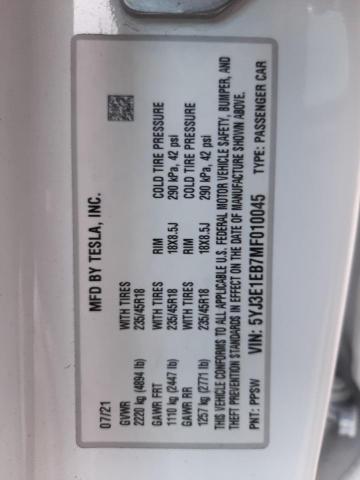 5YJ3E1EB7MF010045 Tesla MODEL 3