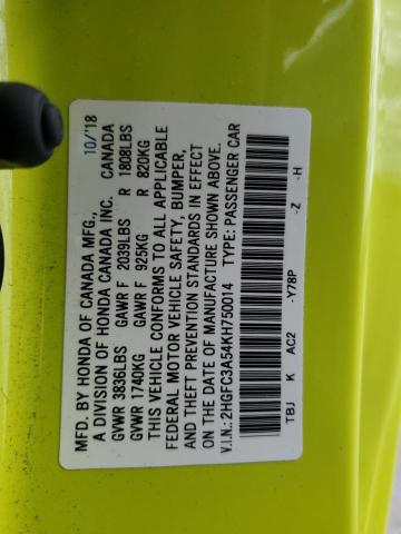 2HGFC3A54KH750014 Honda CIVIC SI