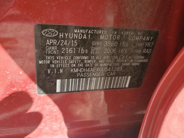 KMHDH4AEXGU541289 Hyundai ELANTRA SE