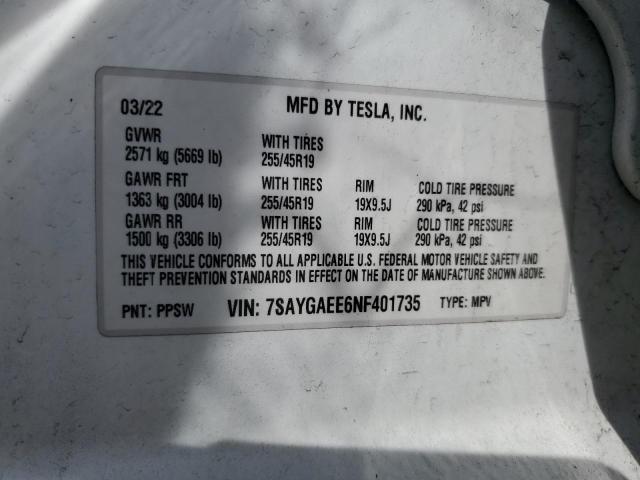 7SAYGAEE6NF401735 Tesla Model Y