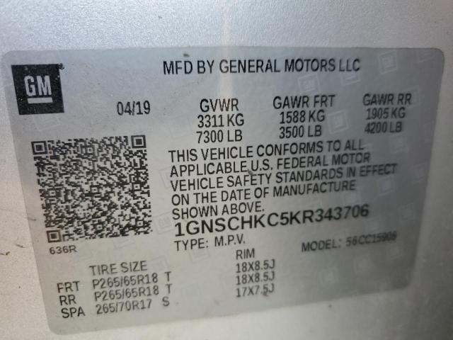1GNSCHKC5KR343706 Chevrolet Suburban C1500 Lt