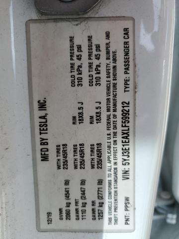 5YJ3E1EAXLF599212 Tesla MODEL 3