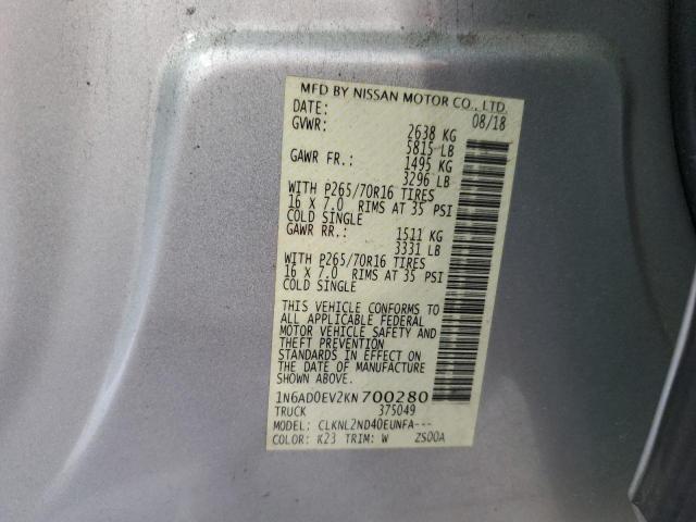 1N6AD0EV2KN700280 Nissan FRONTIER S