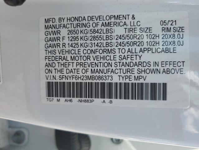 5FNYF6H23MB086373 Honda PILOT SE