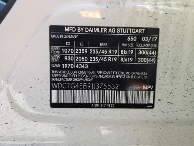 WDCTG4EB9JJ375532 Mercedes-Benz GLA 250