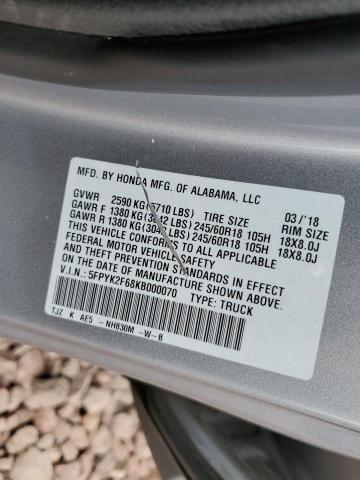 5FPYK2F68KB000070 Honda Ridgeline Rtl