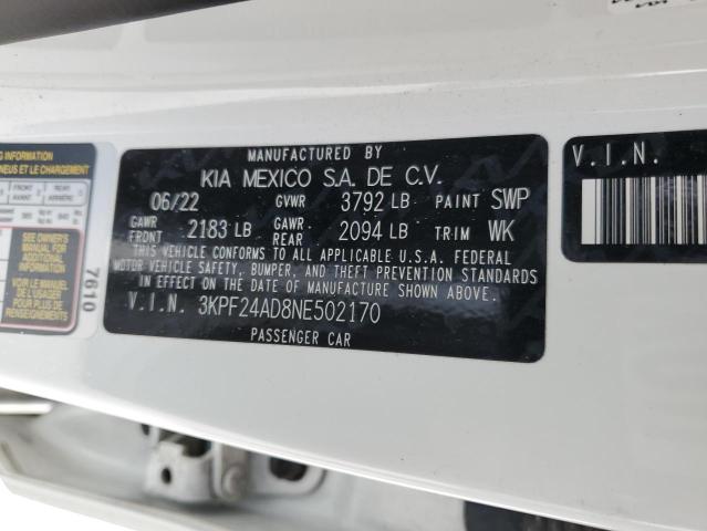 3KPF24AD8NE502170 KIA FORTE FE