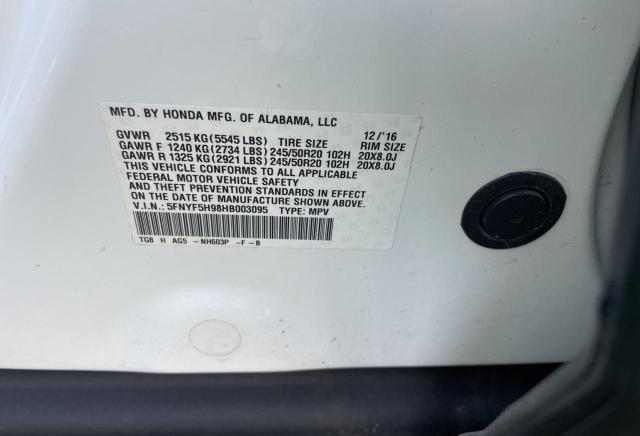 5FNYF5H98HB003095 Honda Pilot Touring
