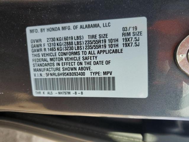5FNRL6H95KB093400 Honda Odyssey Elite
