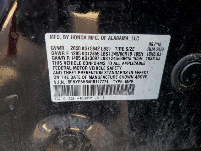 5FNYF6H54GB117774 Honda PILOT EXL