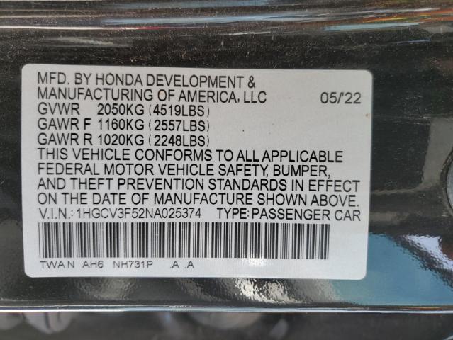 1HGCV3F52NA025374 Honda Accord Hybrid Exl