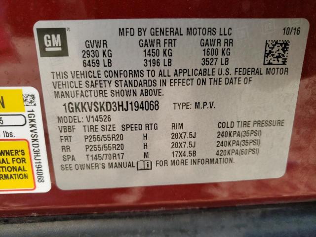 1GKKVSKD3HJ194068 GMC Acadia Limited Slt-2