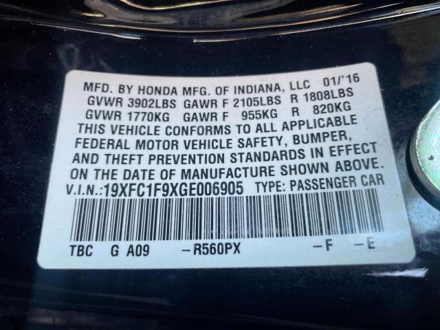 19XFC1F9XGE006905 Honda Civic Touring