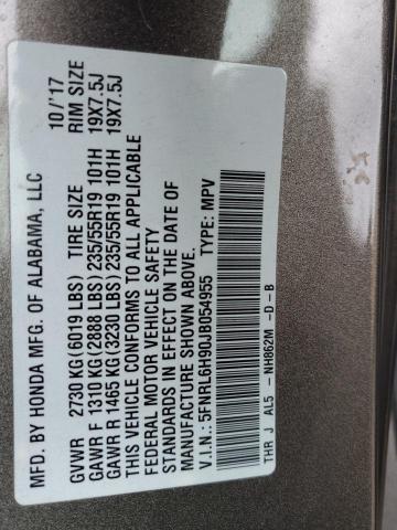 5FNRL6H90JB054955 Honda Odyssey Elite
