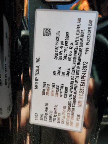 5YJ3E1EA1PF418973 Tesla MODEL 3