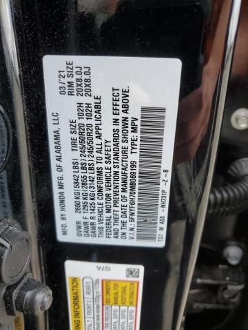5FNYF6H70MB069199 Honda Pilot Black