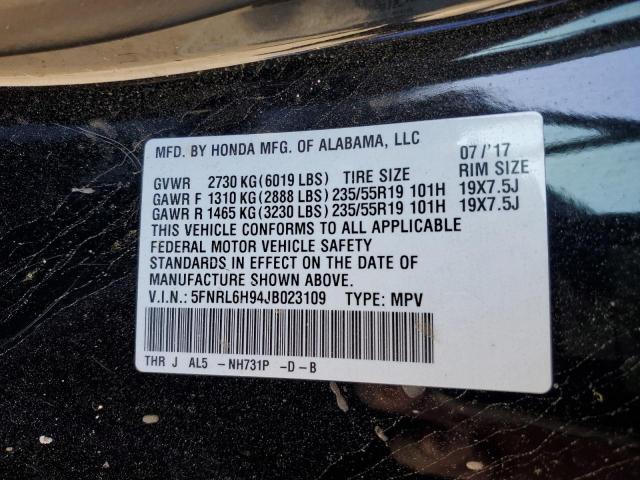 5FNRL6H94JB023109 Honda Odyssey Elite