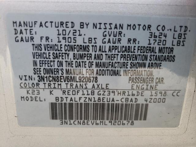 3N1CN8EV6ML920678 Nissan VERSA SV