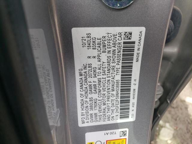 2HGFE2F59NH538985 Honda Civic Sport