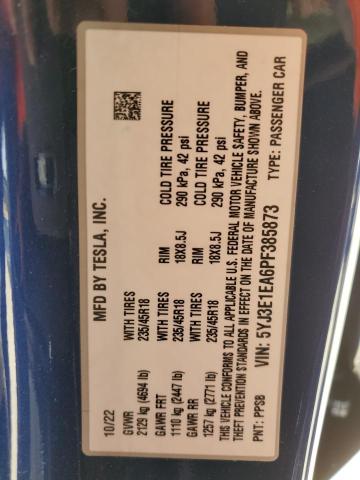 5YJ3E1EA6PF385873 Tesla MODEL 3