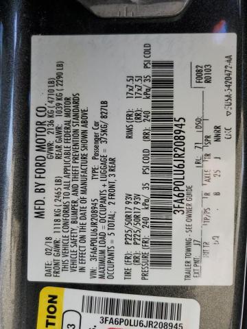 3FA6P0LU6JR208945 Ford Fusion Se Hybrid
