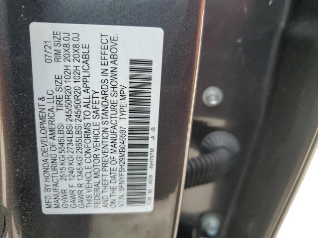 5FNYF5H29MB046597 Honda PILOT SE