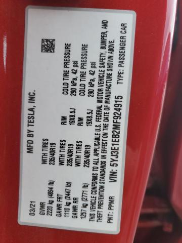 5YJ3E1EB2MF924915 Tesla MODEL 3