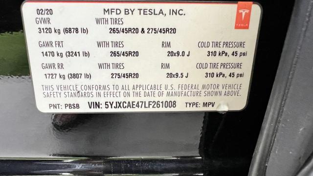 5YJXCAE47LF261008 Tesla MODEL X
