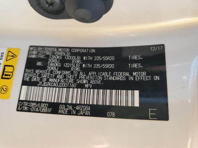 JTJDZKCA0J2001160 Lexus Rx 350 L